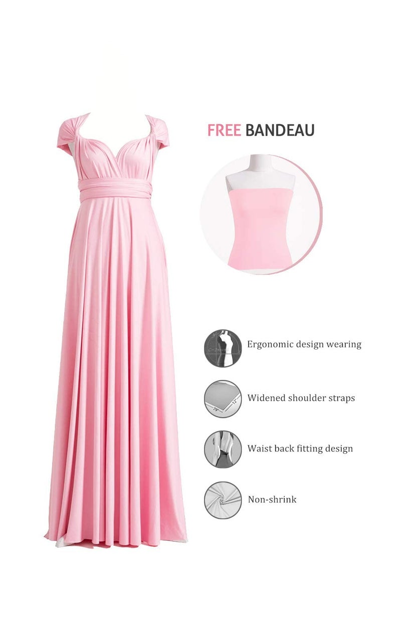 72styles Bridesmaid Convertible Dress with Sleeves Wrap Long Prom Party Infinity Dress for Women Blush Pink - Image 2